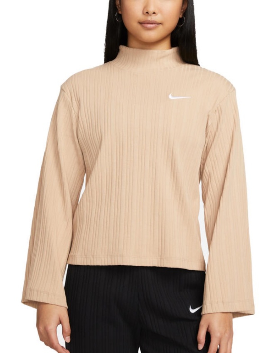 Nike Camel/Tan Long Sleeve Ribbed Jersey Mock Neck Top